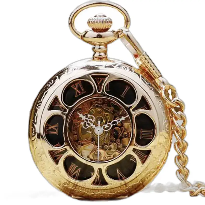 Reloj de bolsillo de lujo Gold Emerald en oro con cadena refinada