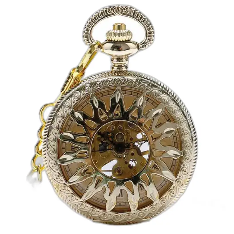 Reloj de bolsillo de diamantes de lujo con deslumbrante diseño de diamantes dorados