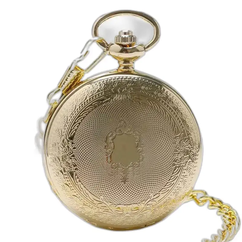 Reloj de bolsillo de lujo con refuerzo de topacio dorado y cadena elegante