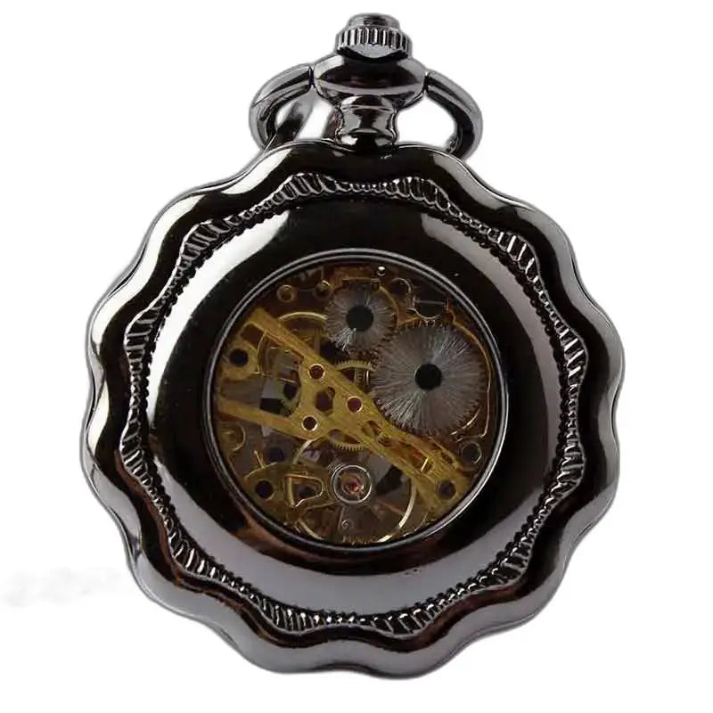 Reloj de bolsillo Steampunk Platinum Gusset con un elegante diseño negro mecanizado