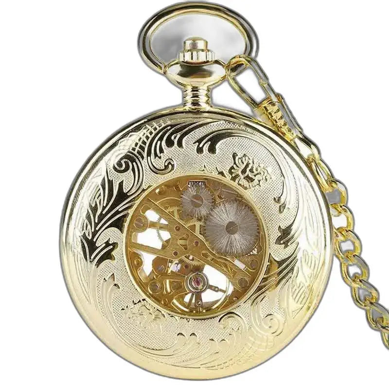 Reloj de bolsillo de ópalo dorado de lujo con un diseño dorado y ornamentado