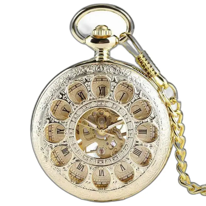 Reloj de bolsillo de lujo en jade dorado con cadena y elegante esfera dorada