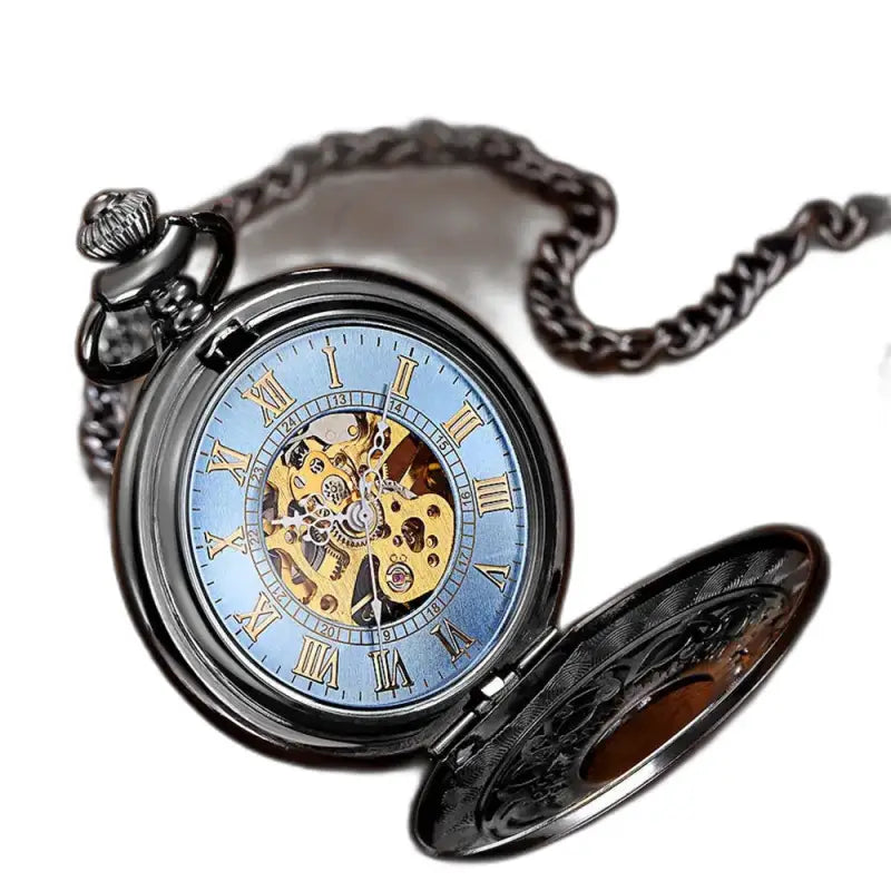 Reloj de bolsillo mecánico luminoso para mujer con cadena y esfera abierta