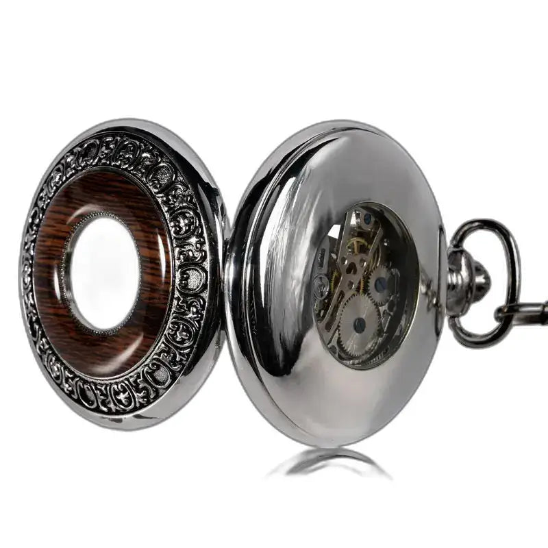 Reloj de bolsillo mecánico Wood Prestige Luxury para hombre con mecanismo de metal visible