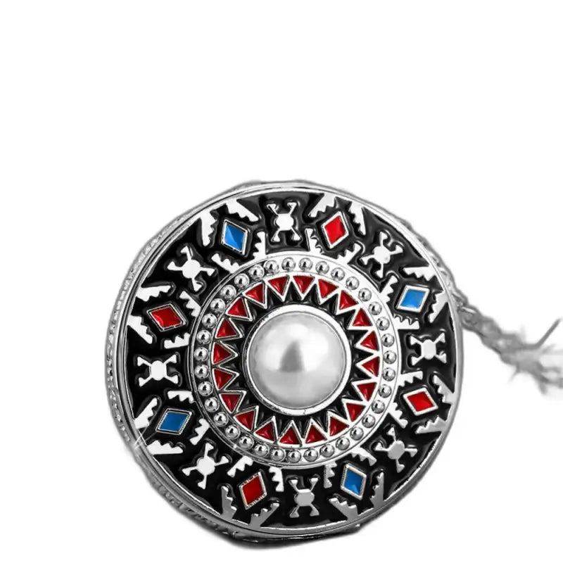 Broche circular adornado con centro de perlas para reloj de bolsillo con collar de diamantes