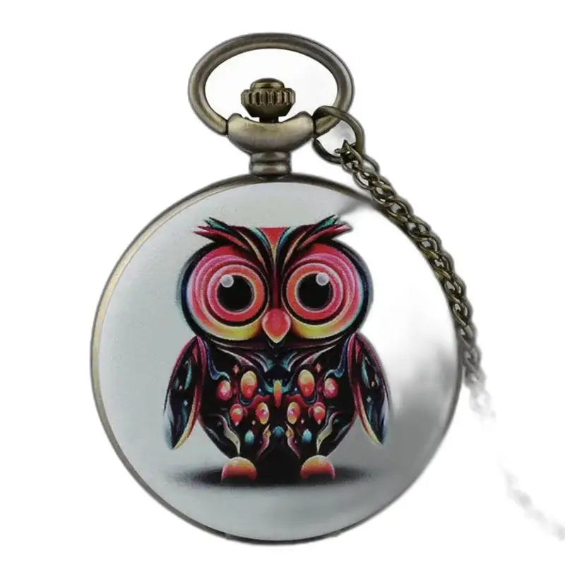 Reloj de bolsillo con collar para mujer multicolor con diseño de búho elegante y único