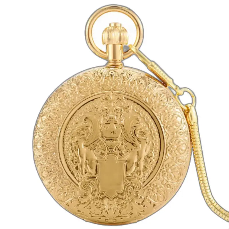 Reloj de bolsillo doble dorado Majesty Chic con cadena dorada a tono