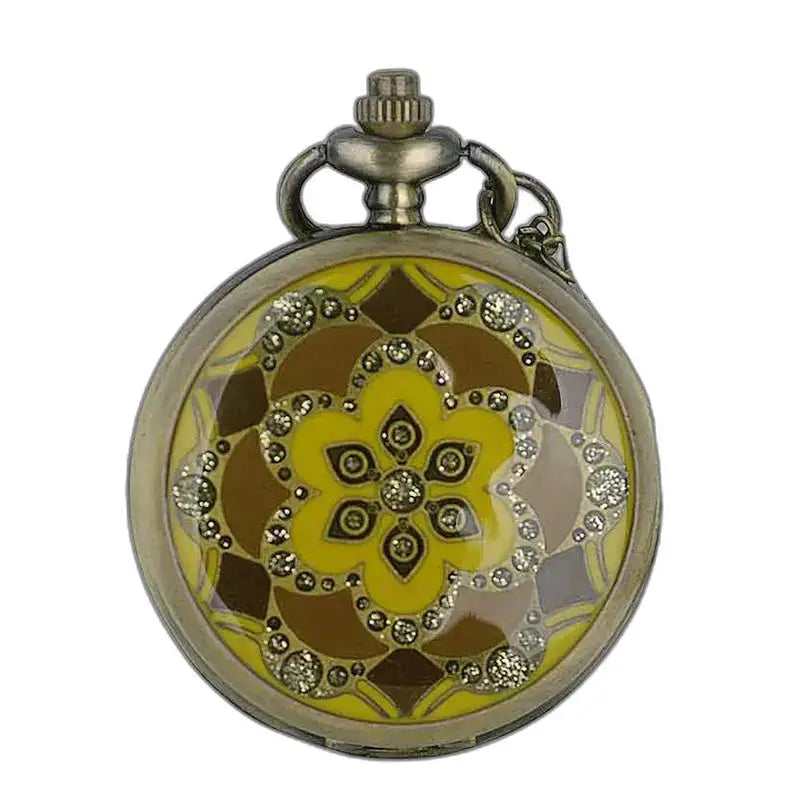 Reloj de bolsillo para mujer Ladybug Yellow Orange Diamonds con estampados en amarillo y marrón