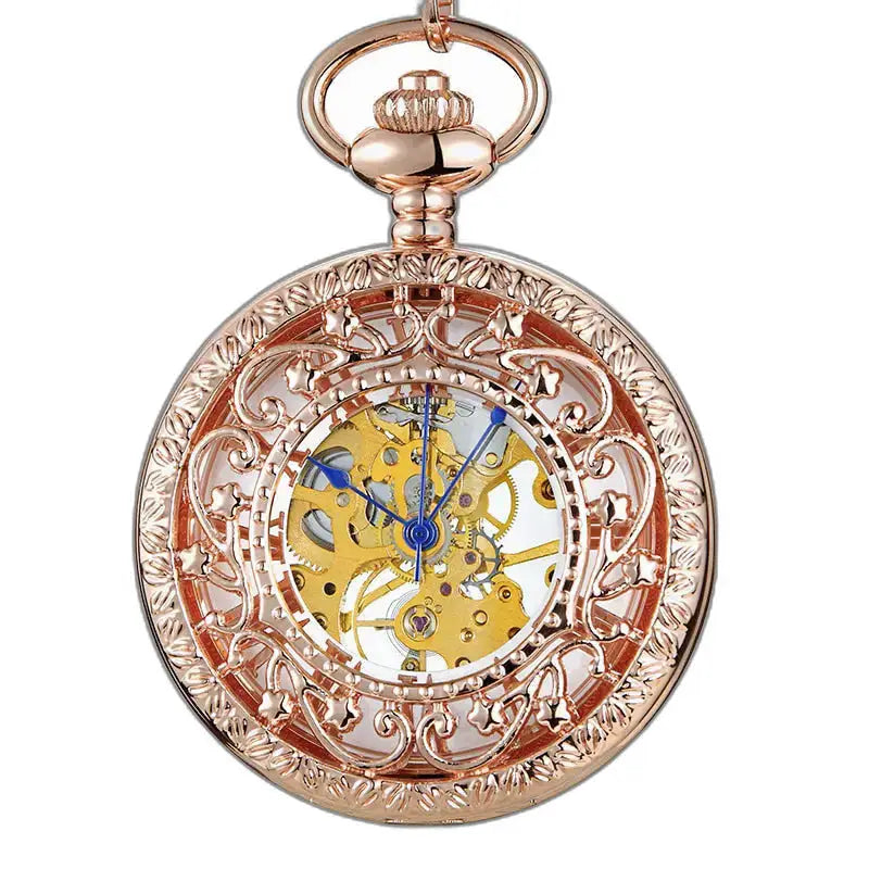 Reloj de bolsillo mecánico hecho a mano de lujo Steampunk con reloj de oro rosa