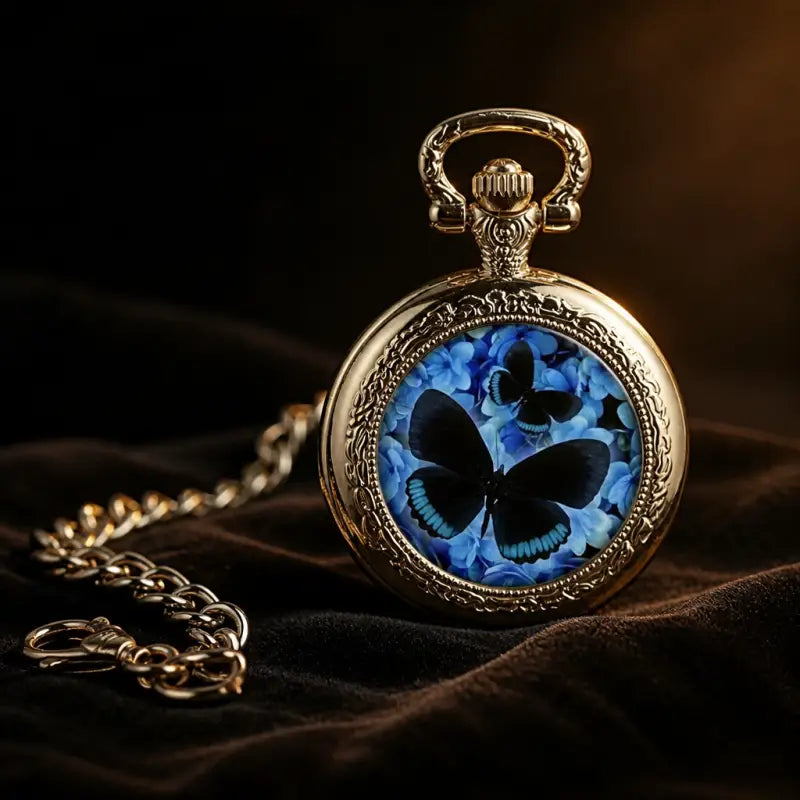 Reloj de bolsillo con colgante de mariposa para mujer