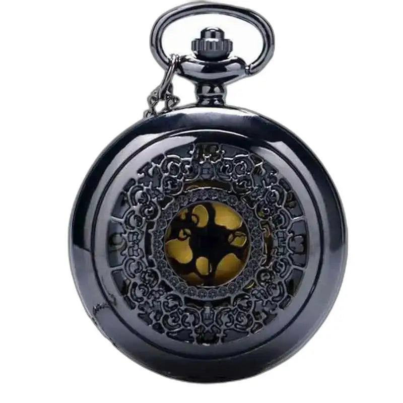 Elegante reloj colgante plateado para mujer con elegante reloj de bolsillo negro adornado