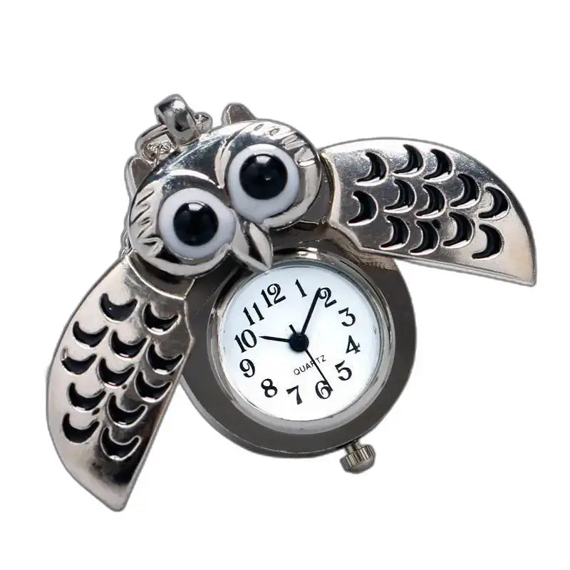 Péndulo de búho plateado, elegante reloj colgante de búho vintage