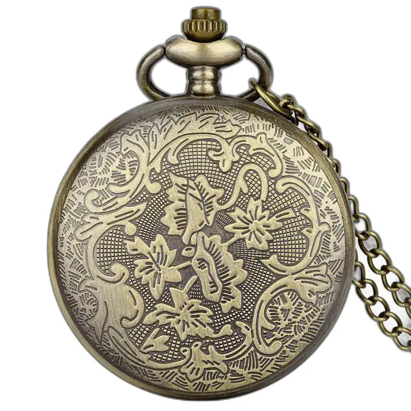 Reloj de bolsillo clásico Owl Diamonds de cuarzo en bronce adornado con detalles exquisitos
