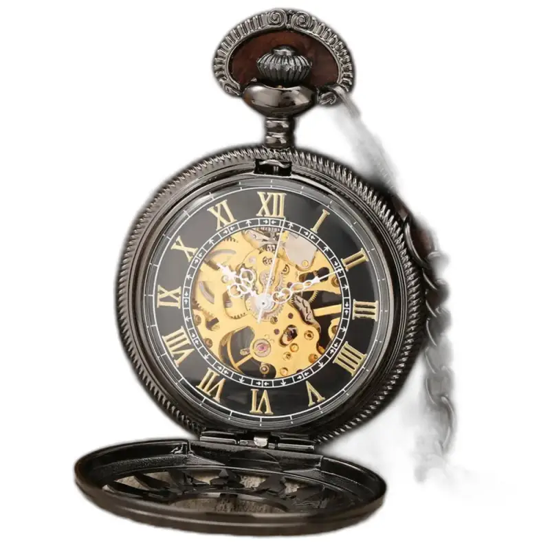 Montre à gousset mécanique Dark Sun Homme Femme en noir élégant et raffiné