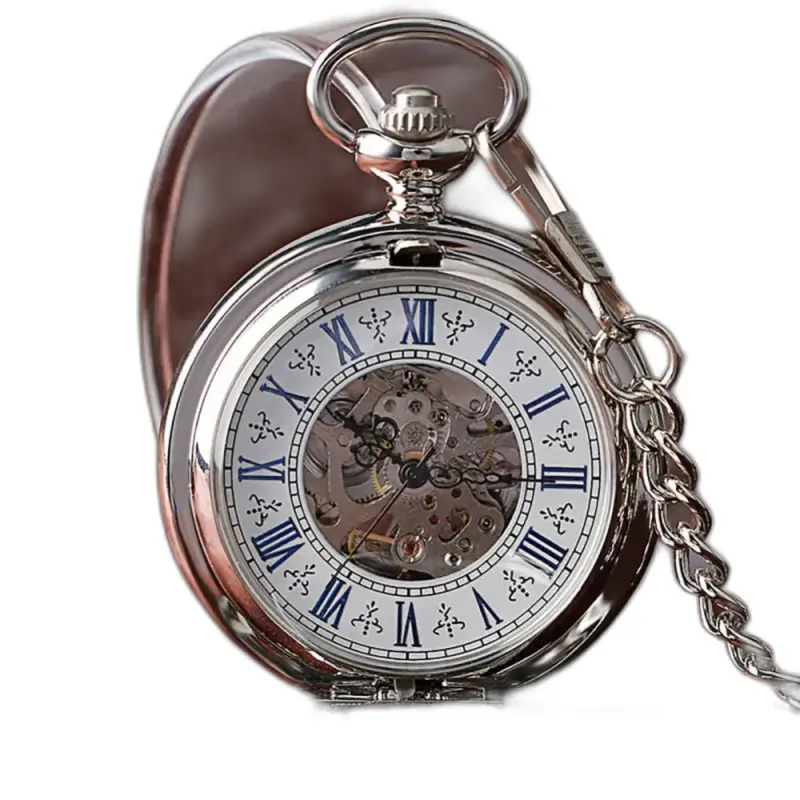 Montre à gousset mécanique Dark Sun Homme Femme avec chaîne en argent élégante