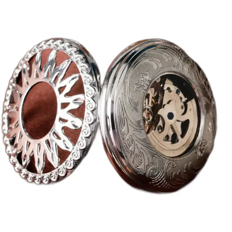 Montre à gousset en argent avec mécanisme visible, modèle Dark Sun pour homme et femme
