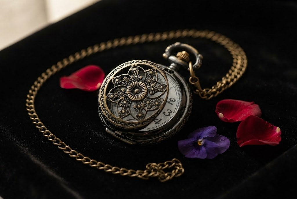 Montre à Gousset Quartz Collier Fleur Femme - Fleur ajourée en relief